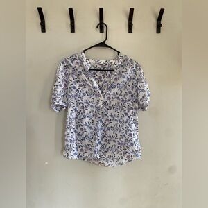 Lucky Brand Womens White  w flowers  Short Sleeves Tunic Top Size S